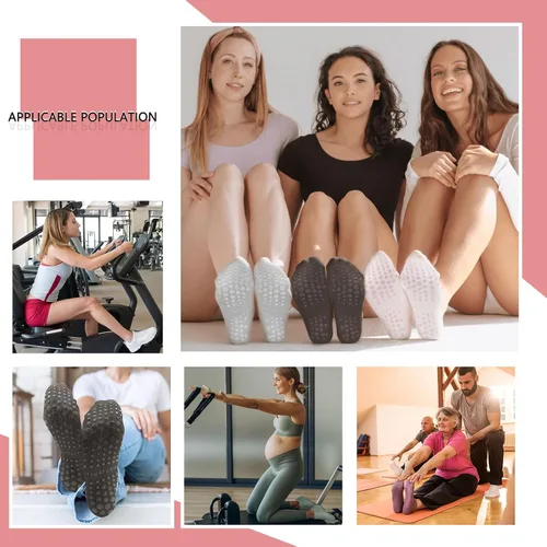 Miniatura 2 de 5 pares de calcetines de pilates, calcetines de yoga con agarres para mujer, antideslizantes, pilates, entrenamiento, barra pura, ballet, danza