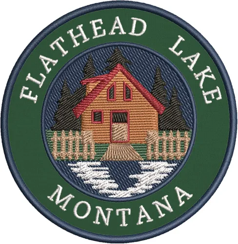 Miniatura 3 de Cabin by The Lake - Flathead Lake - Montana - Parche decorativo bordado de 3.5 pulgadas para planchar o coser, para vacaciones, recuerdo, viajes