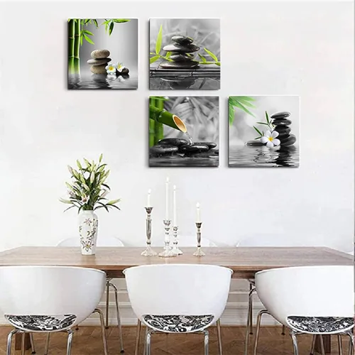 Miniatura 2 de Yxbhhym Arte de Pared para Baño Decoración de Pared en Blanco y Negro Obra de Arte Zen Buda Verde Impresiones en Lienzo Pósteres Imagen de Spa