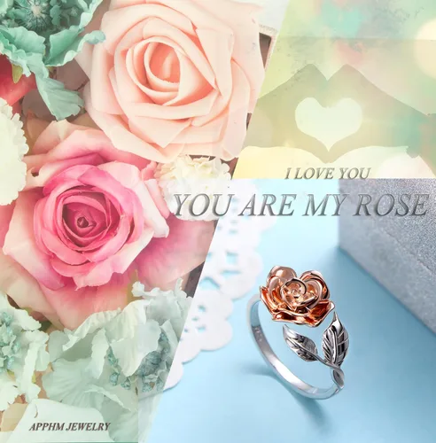 Miniatura 4 de Anillos abiertos ajustables de plata de ley S925, anillo de rosa para mujeres y adolescentes