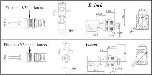 Miniatura 2 de Cerradura de leva tubular con llave extraíble, llaves iguales, para compartimento de almacenamiento de RV, cerraduras de gabinete