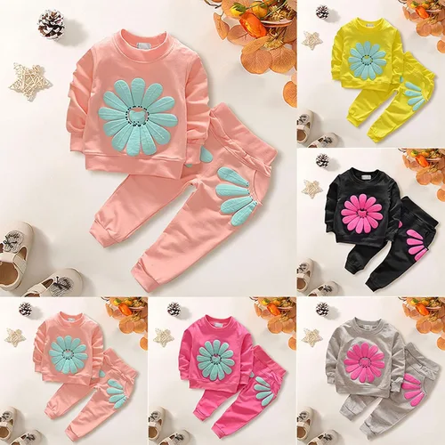 Miniatura 4 de Conjunto de ropa para niñas pequeñas PrimaveraOtoño manga larga Daisy Print Pullover Sweater Top+Petal Print New Stock