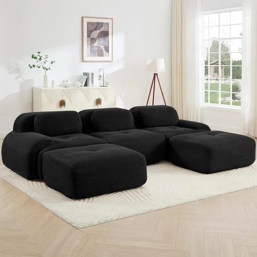 Miniatura 32 de Juego de sofás seccionales sin hueso de 117 pulgadas para sala de estar, modular en forma de L y sofá de 3 plazas con asiento profundo, almohadas