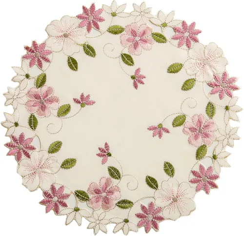 Paquete de 2 tapetes redondos de encaje, manteles individuales florales amarillo azul con bordado calado, bases para jarrones para decoración de
