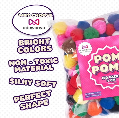 Miniatura 5 de Adeweave Pompones de 3.81 cm – 100 pompones suaves y esponjosos – Suministros de manualidades multicolores en una caja reutilizable, gran bola