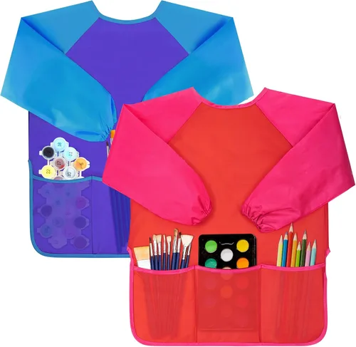 Miniatura 9 de Bassion Kids Art Smock, Toddlers Painting Aprons Colorful Waterproof Children Artist Smock Age 2-8 Years Gifts