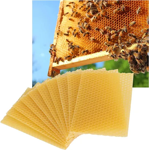 Miniatura 4 de ZYAMY 10 hojas de cera de abejas de 5.1 x 3.5 pulgadas, marco de cera de colmena natural, equipo de apicultura para artesanía, fabricación de velas