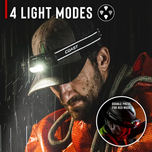Miniatura 9 de Coast WPH30R 1000 lúmenes Faro de cabeza impermeable ultrabrillante IP68 USB recargable de doble potencia, 5 modos con haz de luz puntual