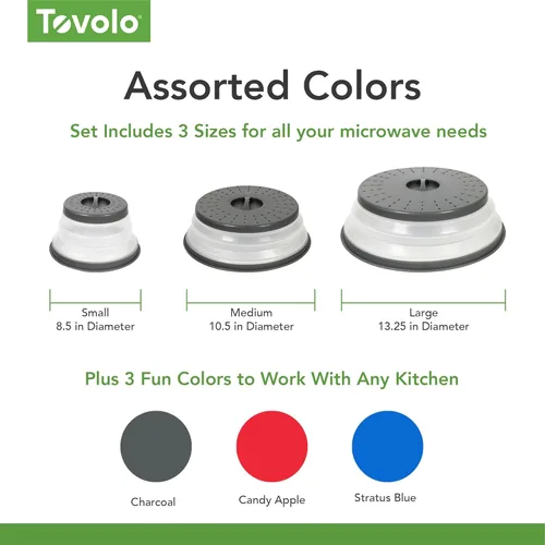 Miniatura 5 de Tovolo Cubierta de salpicaduras para microondas para alimentos, paquete de 3 (rojo manzana caramelo) – Tapa protectora de salpicaduras de silicona