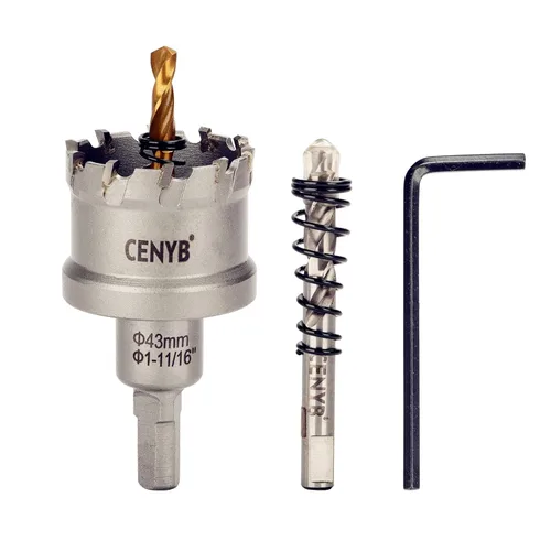 Miniatura 35 de 10 piezas (16-54 mm) Kit de sierra perforadora de carburo TCT para metales duros. Incluye 2 brocas de titanio, 1 broca piloto escalonada y 2 llaves