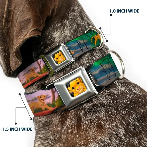 Miniatura 2 de Collar de perro Hebilla de cinturón de seguridad Rey León Simba Nala Escenas de crecimiento 9 a 15 pulgadas 1.0 pulgadas de ancho, DC-WDY039-S