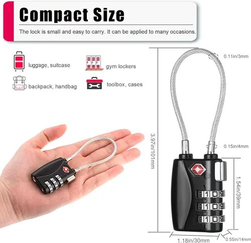 Miniatura 5 de ZHEGE Candados de equipaje aprobados por la TSA, paquete de 4 candados para maleta, equipaje, mochila, estuche de pistola (varios colores)