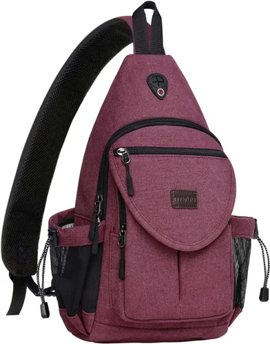 MOSISO Mochila tipo bandolera, mochila de lona para senderismo con bolsillo antirrobo Rojo vino