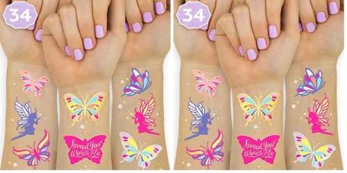 Miniatura 10 de xo, Fetti Tatuajes de mariposa - 34 estilos de aluminio Suministros para fiesta de cumpleaños, recuerdos de fiesta de mariposas, decoración