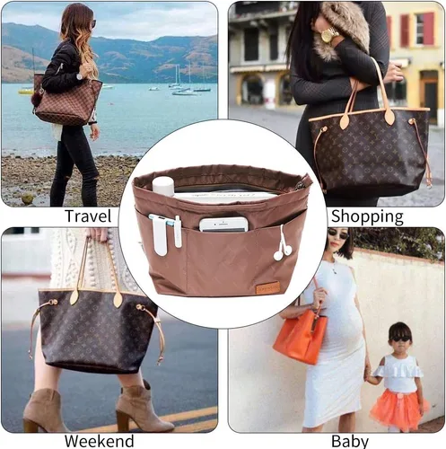 Miniatura 39 de iN Organizador de bolso con cremallera de tela de nailon para mujer, Beige
