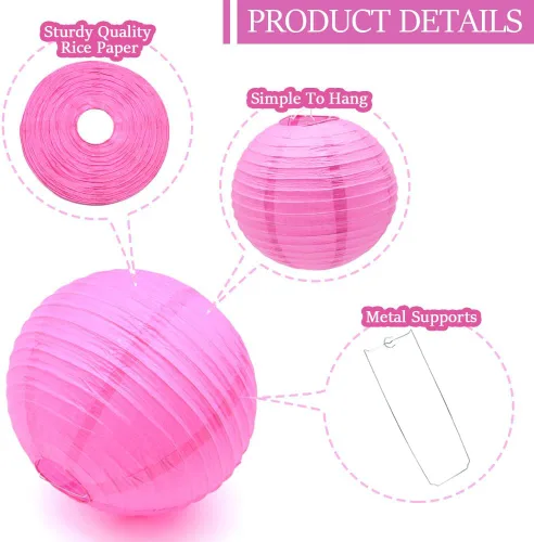 Miniatura 3 de 6 linternas de papel de 12 pulgadas, color rosa, chinas, japonesas, redondas, colgantes, faroles de papel para Halloween, bodas, cumpleaños, faroles