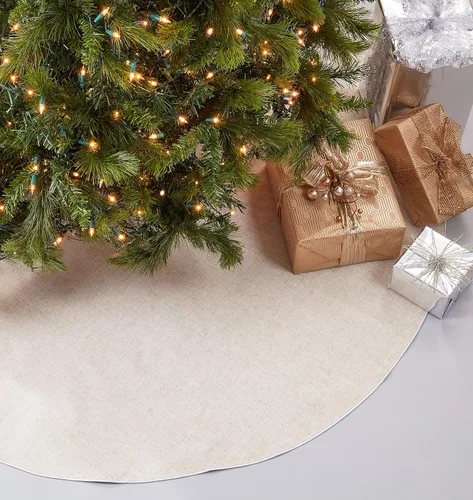 Miniatura 7 de SARO LIFESTYLE Falda de lino para árbol de Navidad – Colección Toscana – Natural con ribetes dorados – Decoración clásica de granja navideña, 56