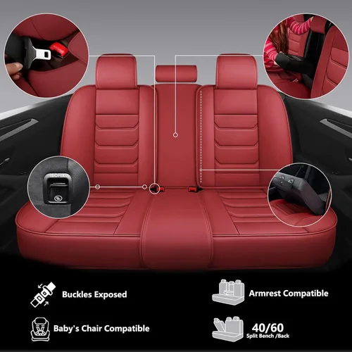 Miniatura 5 de Juego completo de fundas de asiento de automóvil de piel sintética de cobertura completa, fundas de asiento para automóviles, SUV, camionetas, cojín