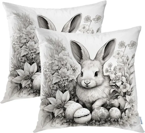 Miniatura 24 de Batmerry Juego de 2 fundas de almohada decorativas con estampado floral gris y blanco de 18 x 18 pulgadas, estilo victoriano con patrón de flores