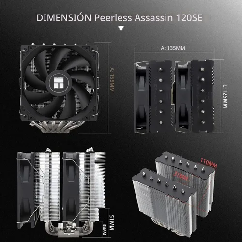 Miniatura 7 de Enfriador de CPU Thermalright Peerless Assassin 120 SE, 6 tubos de calor tecnología AGHP, ventiladores PWM duales de 120 mm, velocidad de 1550 RPM