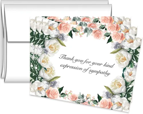 Miniatura 2 de Juego de 20 tarjetas de reconocimiento de condolencias de panel plano, notas de agradecimiento funerarias, incluye sobres (color acuarela oscura)