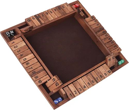 Miniatura 8 de GSE Games & Sports Expert Juego de mesa de madera para 1-4 jugadores con 8 dados. Juego de dados de 4 vías con 12 números para cerrar la caja, juego