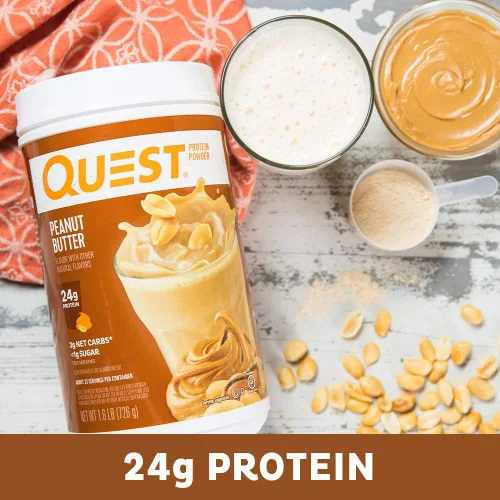 Miniatura 3 de Quest Nutrition Proteína en polvo de mantequilla de maní, 23g de proteína, 1g de azúcar, bajo en carbohidratos, sin gluten, 1.6 libras, 23 porciones