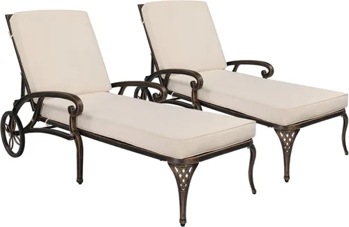 Miniatura 12 de VINGLI Tumbona de aluminio fundido para exteriores con ruedas, tumbona de patio con respaldo ajustable de 3 posiciones, silla reclinable