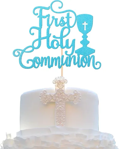 Miniatura 24 de 1 pieza de decoración de pastel Dios bendiga con cruz de paloma y purpurina, para bautizo, primera comunión, celebración religiosa, baby shower