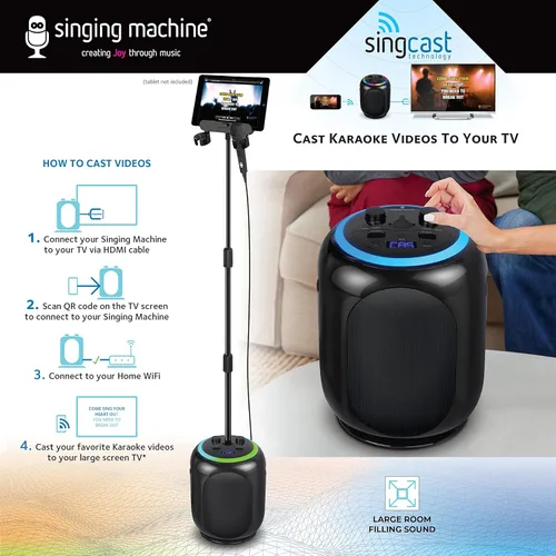 Miniatura 2 de Singing Machine SingCast MAX - Máquina de karaoke con Bluetooth y video casting, altavoz de fiesta, micrófono, 22 efectos de voz, corrección