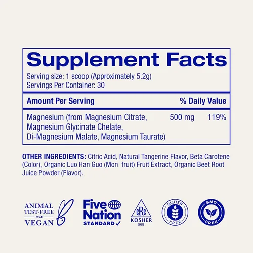 Miniatura 3 de Ora Organic Suplemento en polvo de complejo de magnesio - Magnesio 4 en 1: glicinato, taurato, malato y citrato vegano, sin gluten Sabor a