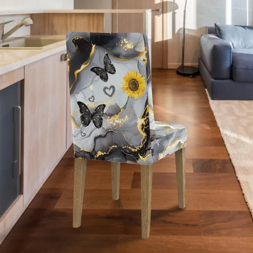 Miniatura 6 de HUGS IDEA Butterfly Marble Texture Dining Chair Covers Set of 4 Stretch Kitchen Chair Covers Washable Dining Chairs Slipcovers Cubre Sillas