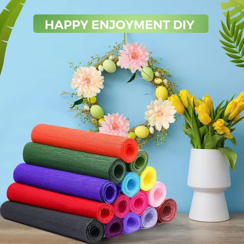Miniatura 7 de 24 rollos de papel crepé de 15 colores de 8 pies, serpentina de papel crepé de 10 pulgadas con 50 piezas de alambre de hierro floral verde, 1 rollo