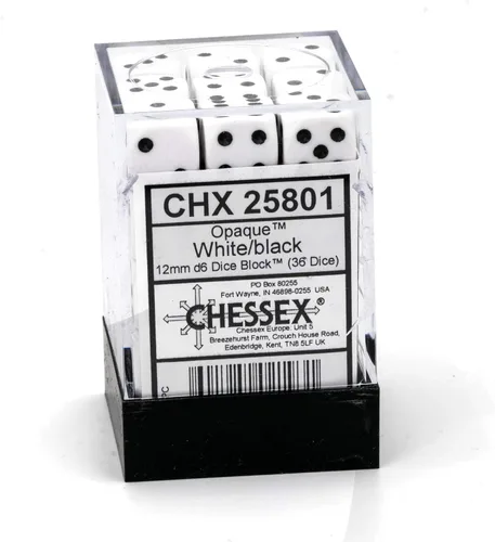 Miniatura 3 de Chessex CHX25801 Dice-Opaque: 36D6 Blanco/Negro Set, Pequeño (0.394 in - 0.551 in)