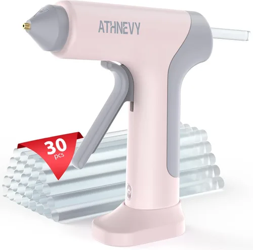 Pistola de pegamento caliente inalámbrica, precalentamiento rápido de 4 V y 10 segundos, USB-C, batería de 2000 mAh con indicador, control