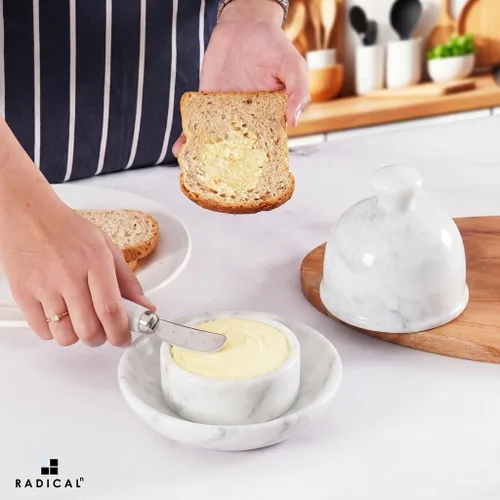 Miniatura 2 de Radicaln Mantequillera de Mármol con Tapa de 6 Pulgadas Blanca Hecha a Mano Contenedor de Almacenamiento de Mantequilla Mantequillera Ideal Blanco