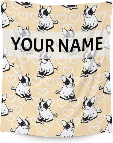 Manta personalizada de bulldog francés con texto y nombre, 30 x 40 pulgadas, manta de franela suave, cálida, ligera y acogedora, regalo para amantes