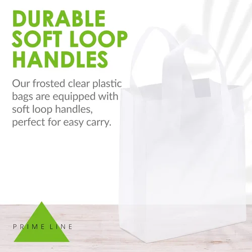 Miniatura 7 de Prime Line Packaging Bolsas de regalo de plástico, bolsas de regalo esmeriladas con asas para pequeñas empresas, regalos de bienvenida, bolsas