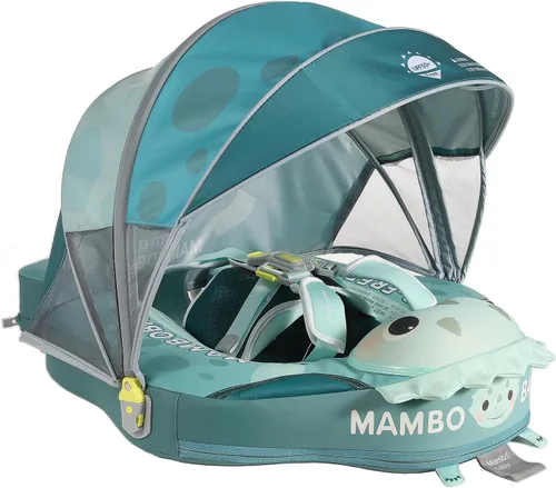 Miniatura 10 de Mambobaby Flotador de piscina para bebés sin deslizamiento con toldo y cola flotador de natación no inflable para bebés, espuma perla, UPF 50+