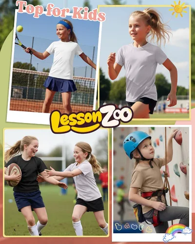 Miniatura 2 de Paquete de 4 camisetas atléticas de manga corta para niñas, de secado rápido, camisetas activas de verano con cuello redondo y ropa deportiva