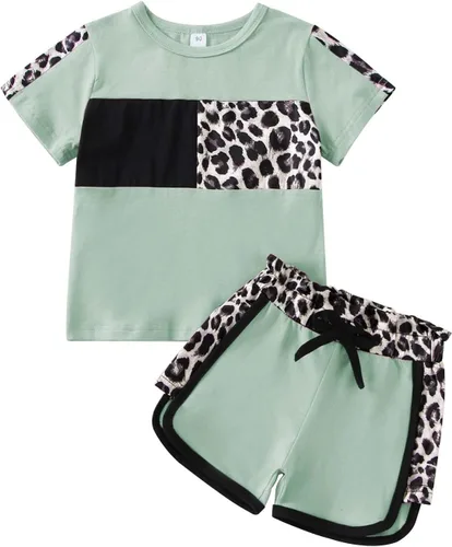 Miniatura 55 de Ropa de verano para niña, camiseta de manga corta para bebé, pantalones cortos, estampado de leopardo, camuflaje, de 18 meses a 6 años