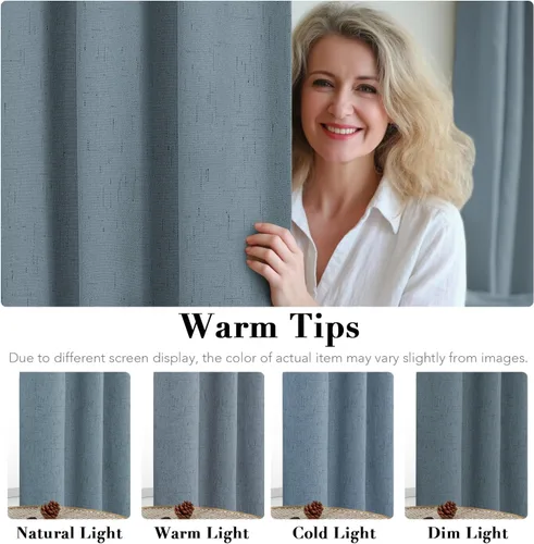 Miniatura 5 de H.VERSAILTEX Cortinas opacas de lino de 72 pulgadas de largo, 100% opacas, con aislamiento térmico, con aspecto de lino texturizado, con ojales Azul