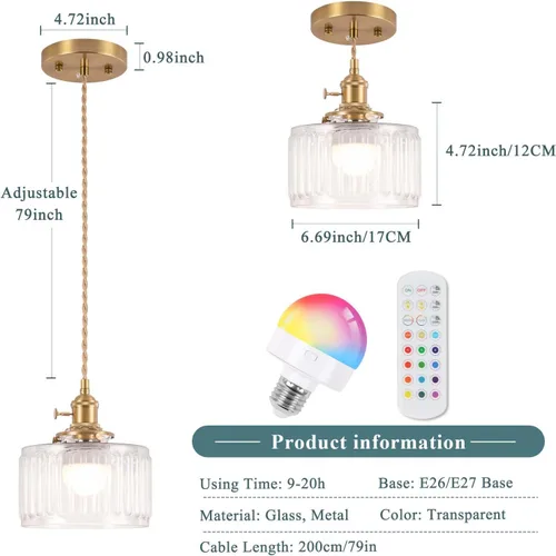 Miniatura 2 de Lámpara Colgante a Batería, Accesorios de Iluminación Vintage 2500mAh 6.6 pulgadas Bombilla RGB con Control Remoto Lámpara de Araña Inalámbrica