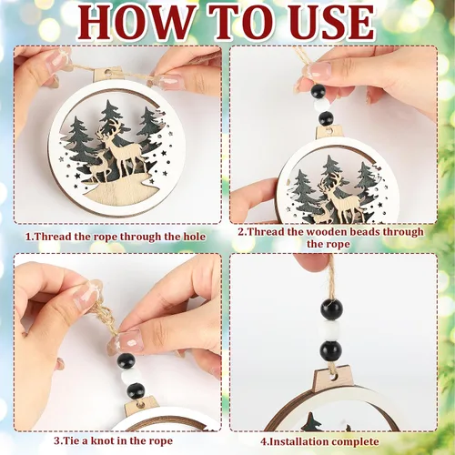 Miniatura 3 de 6 adornos de Navidad de madera con purpurina para árbol de madera de invierno del país de las maravillas, decoraciones colgantes de Feliz Navidad
