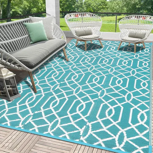 Miniatura 29 de HEBE Alfombra de Exterior Impermeable 6x9, Alfombra de Paja de Plástico Alfombra de Camping, Alfombras de Patio Exterior Reversibles Tapete para RV