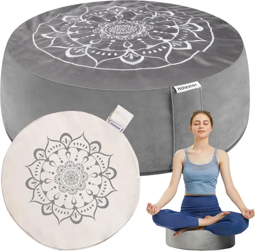 Miniatura 9 de Hihealer Cojín de meditación, funda de terciopelo tradicional tibetano para meditación, cojín grande para el suelo para adultos, cojín de trigo Azul
