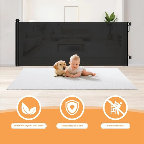 Miniatura 4 de Puerta retráctil para bebés para escaleras y puertas, 34 pulgadas de alto que se extiende hasta 55 pulgadas de ancho, puerta de malla para bebés
