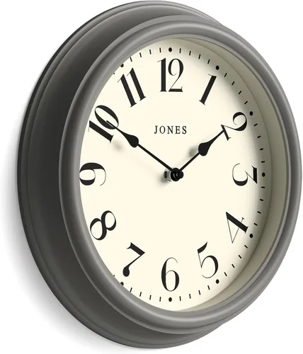 JONES CLOCKS® Serenity - Reloj de pared | Reloj redondo clásico | 12 pulgadas | Gris medio | Números arábigos bonitos | Diseño decorativo ideal para