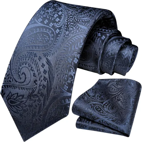 Miniatura 27 de HISDERN Corbatas para hombre, corbata de cachemira y bolsillo cuadrado tejido clásico floral para hombre, corbata de fiesta de boda