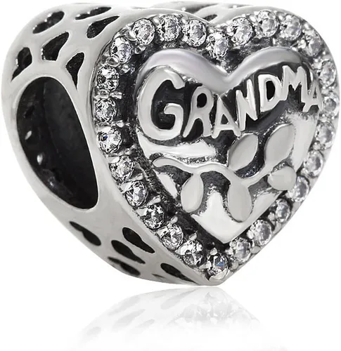 Miniatura 2 de Abalorio de plata de ley 925 con dije de corazón de amor y abuela para pulsera Pandora Plata